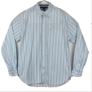 Tommy Hilfiger Mens Button Front Shirt Blue White